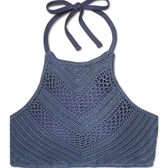 Xhilaration Crochet Blue High-Neck Bikini Top - Picture 4 of 12